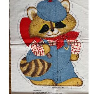 Vintage‎ Spring Mills Raccoon Overalls Pillow Fabric Panel 7515 Uncut 12x18